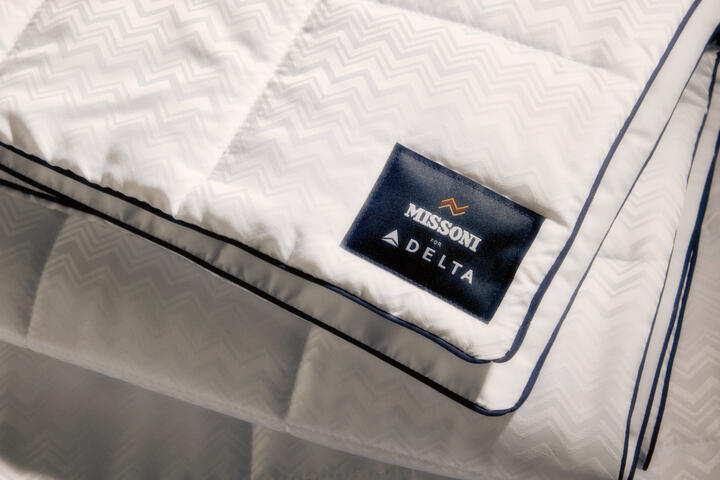 A detail shot of the new Delta x Missoni bedding for Delta One